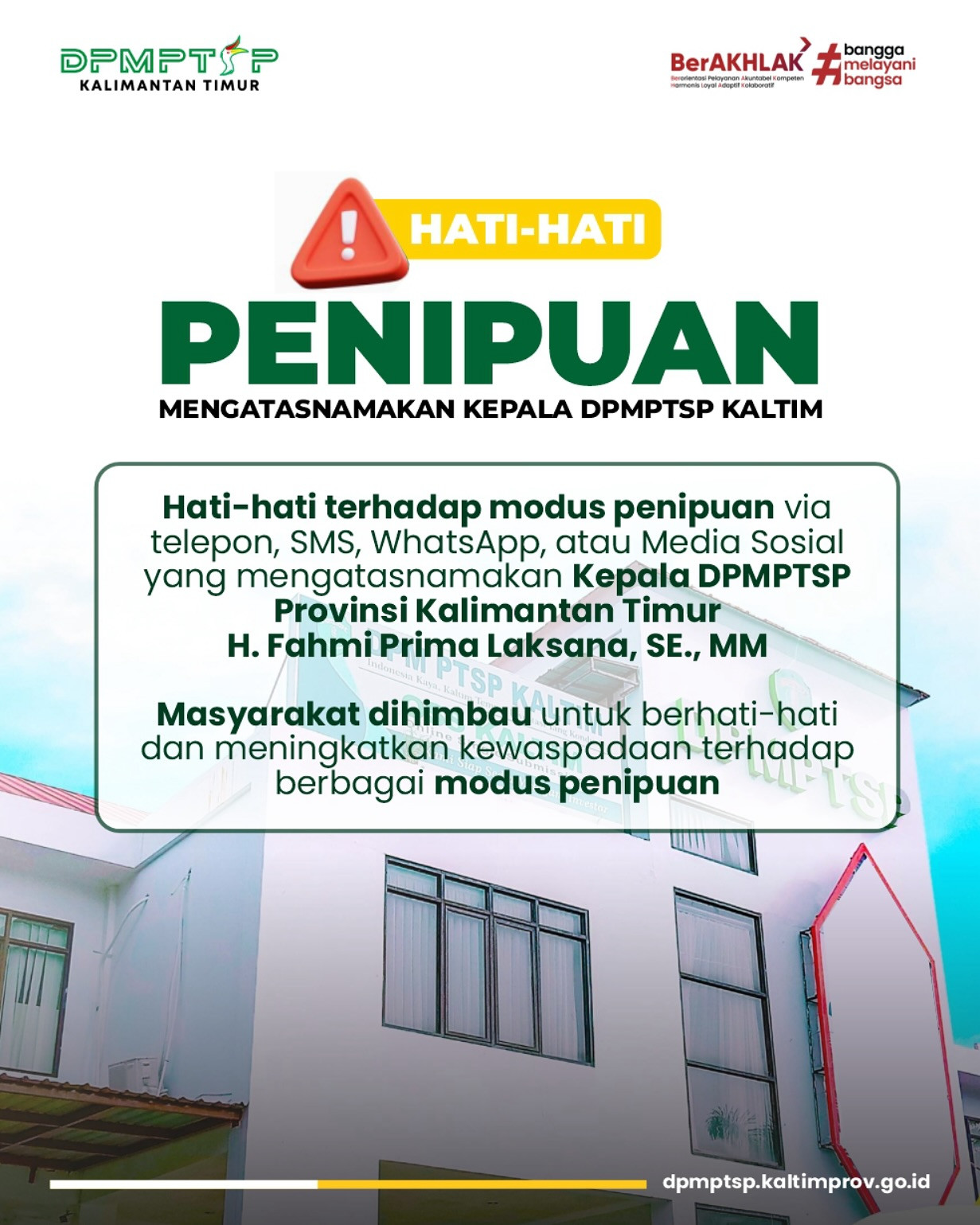 Waspada Penipuan Mengatasnamakan Kepala DPMPTSP Provinsi Kaltim