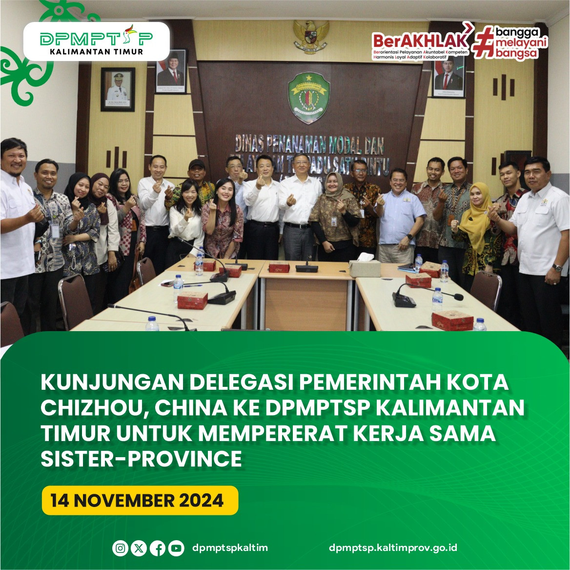 Kunjungan Delegasi Pemerintah Kota Chizou, Tiongkok ke DPMPTSP Kalimantan Timur untuk Mempererat Kerjasama Sister-Province